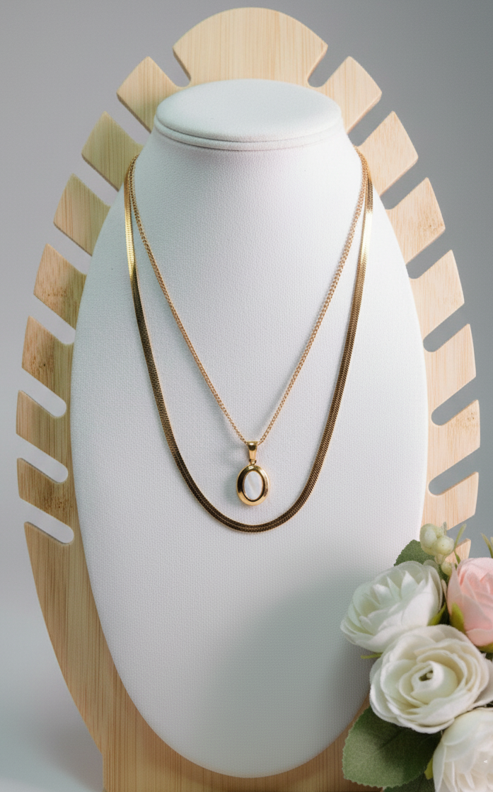 Minimalist Oval White Stone Necklace