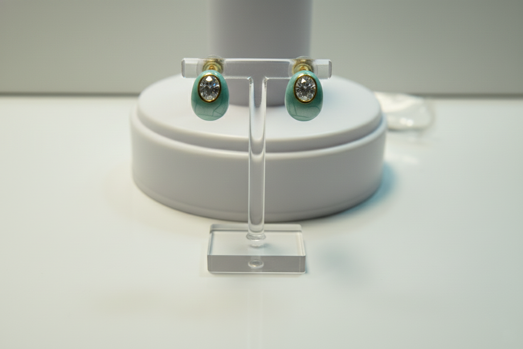 Blue Enamel AD Studded Hoop Earrings