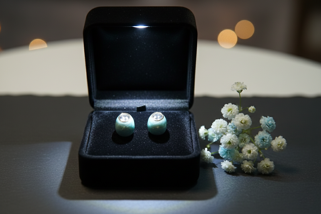 Blue Enamel AD Studded Hoop Earrings