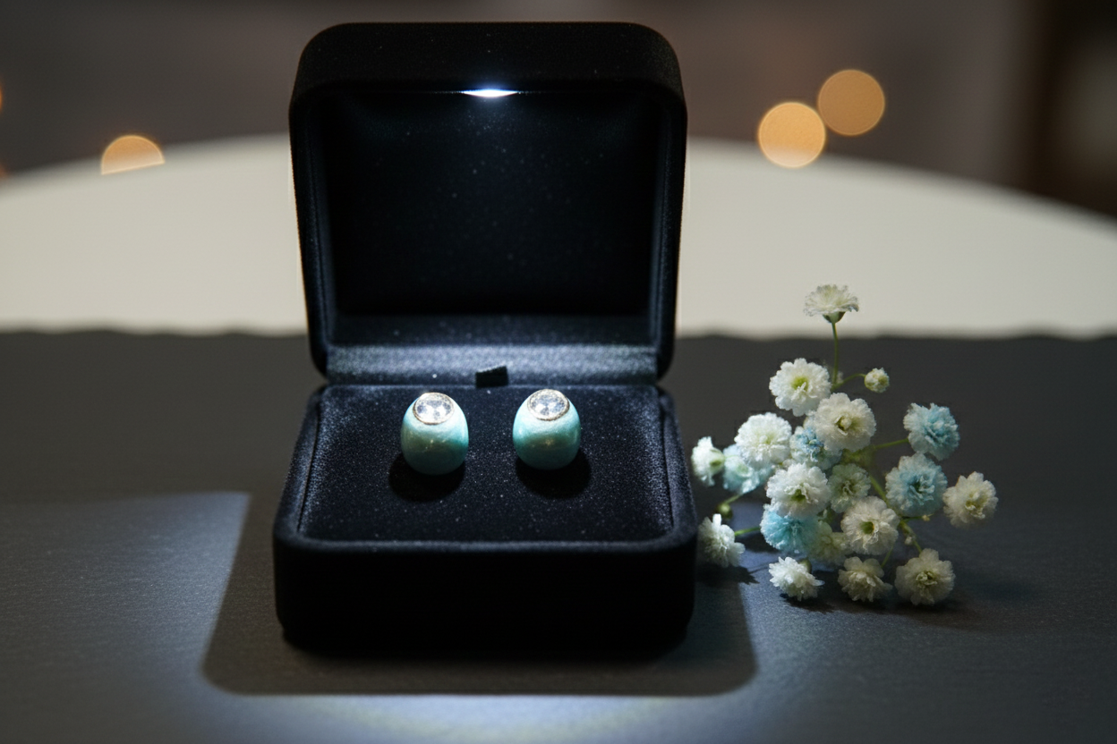 Blue Enamel AD Studded Hoop Earrings