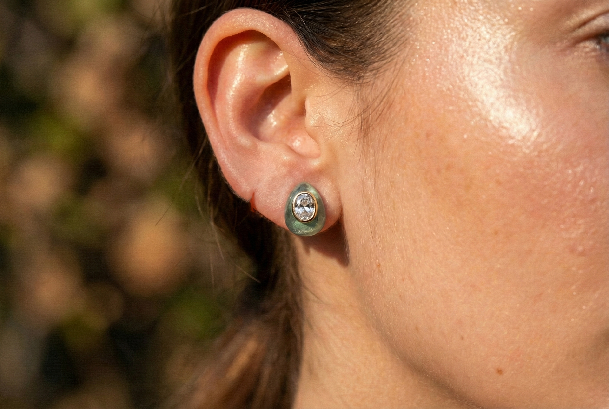 Blue Enamel AD Studded Hoop Earrings