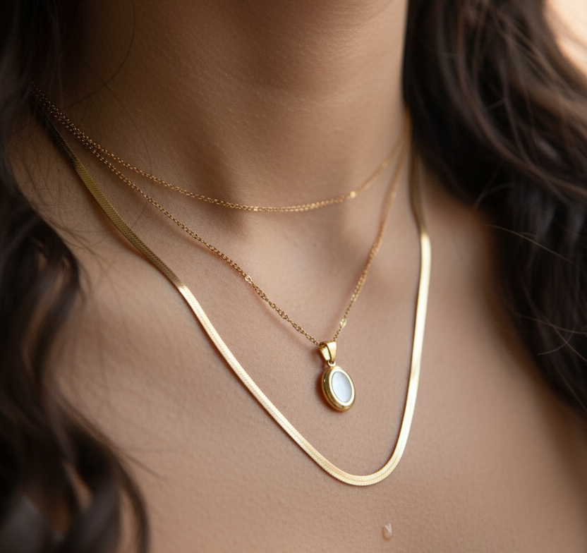 Minimalist Oval White Stone Necklace