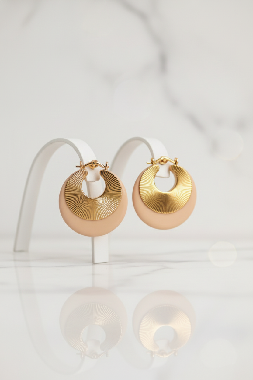 Gold Plated Ethnic Loop Earrings -White Crescents