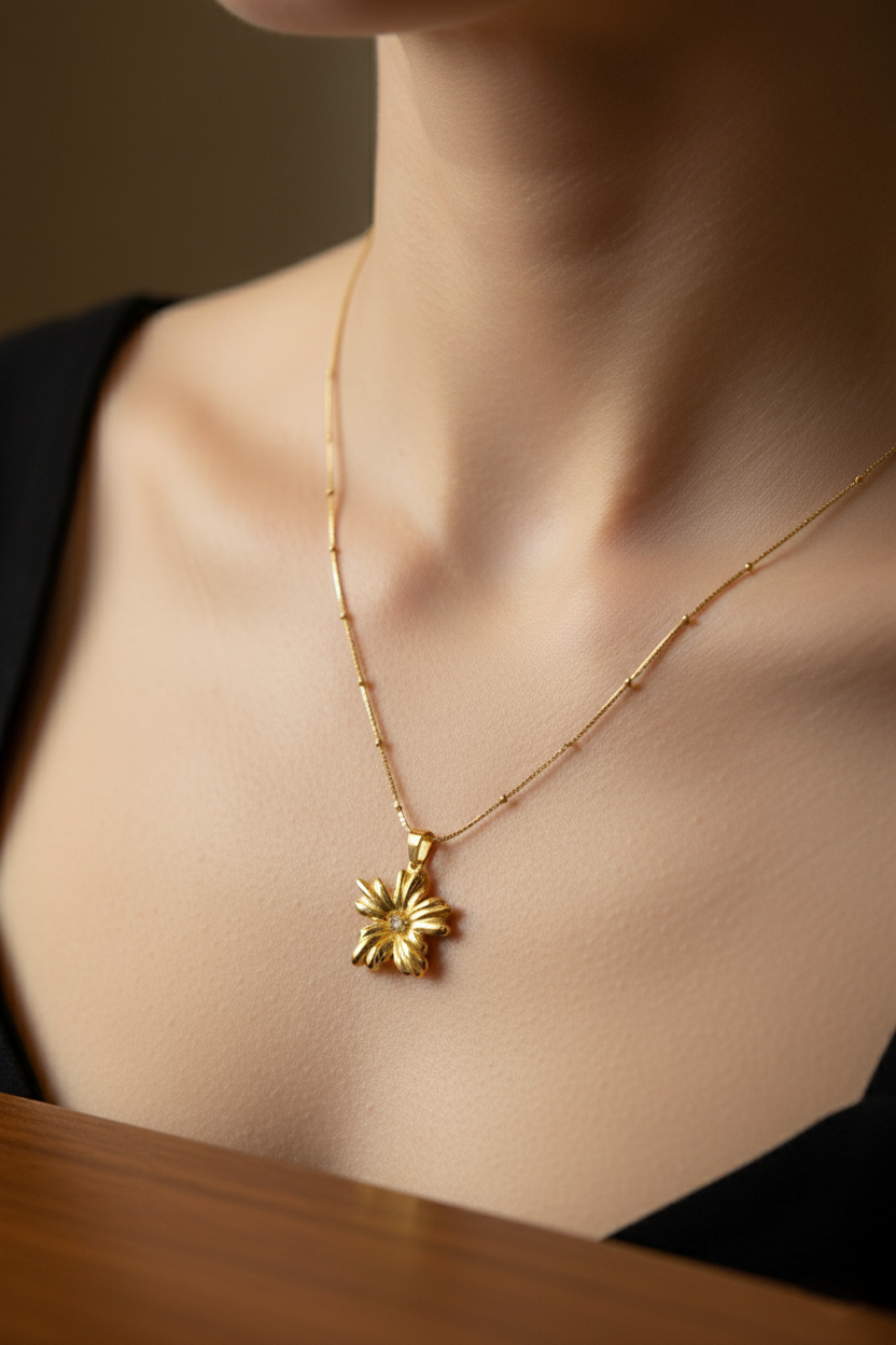 Flower Pendant Chain Gold Plated
