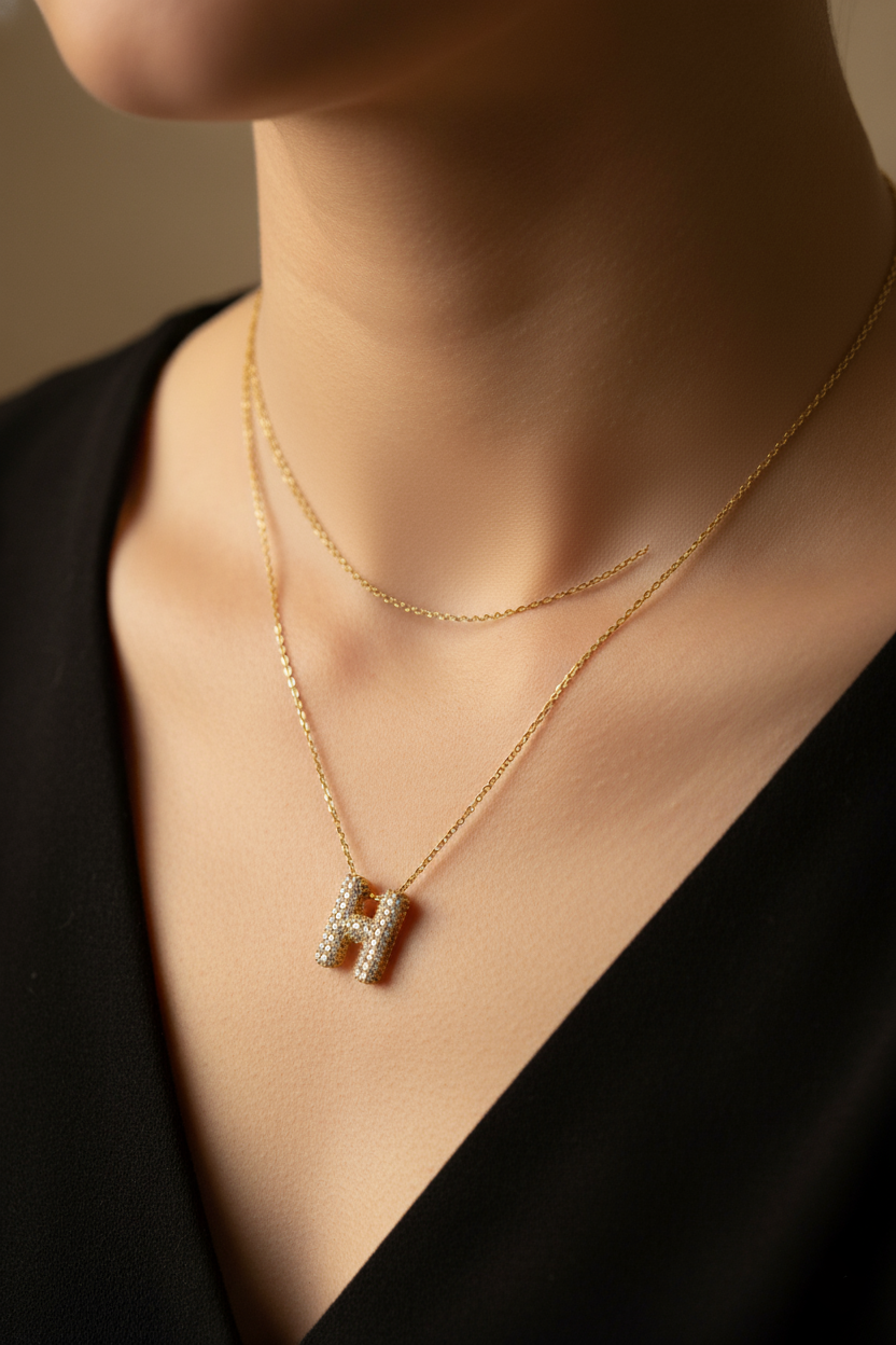 Bling 'H' Gliter Pendant Chain