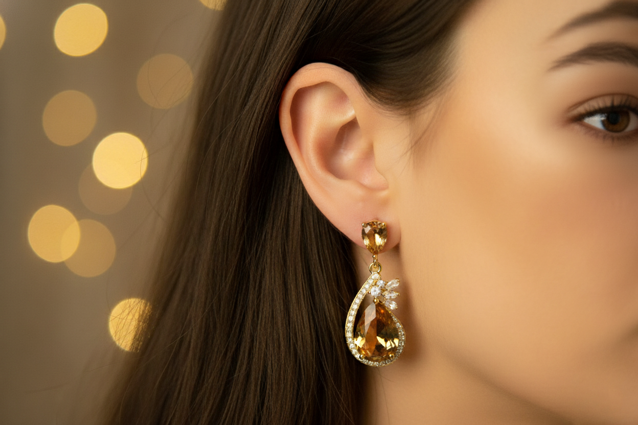 Citrine Diamond Drop Earrings