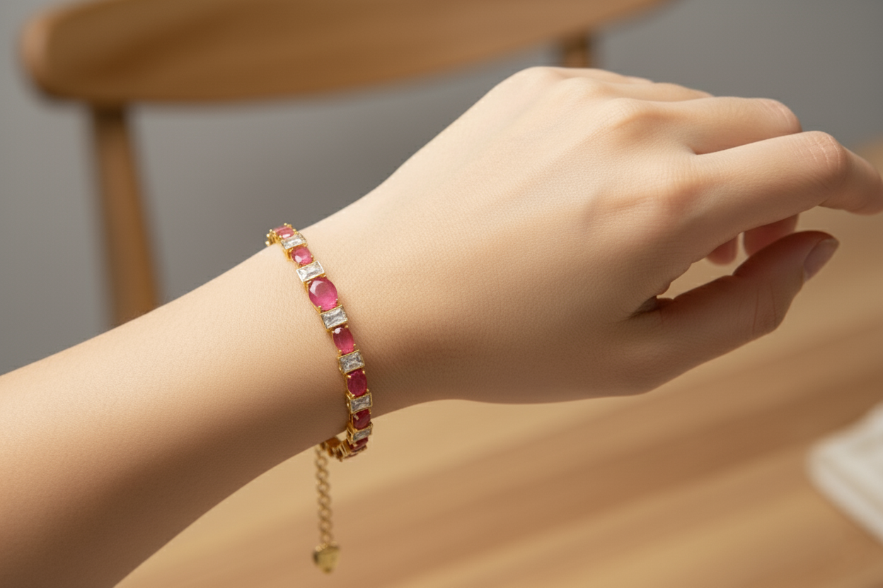 Ruby Oval Beaded Bracelet