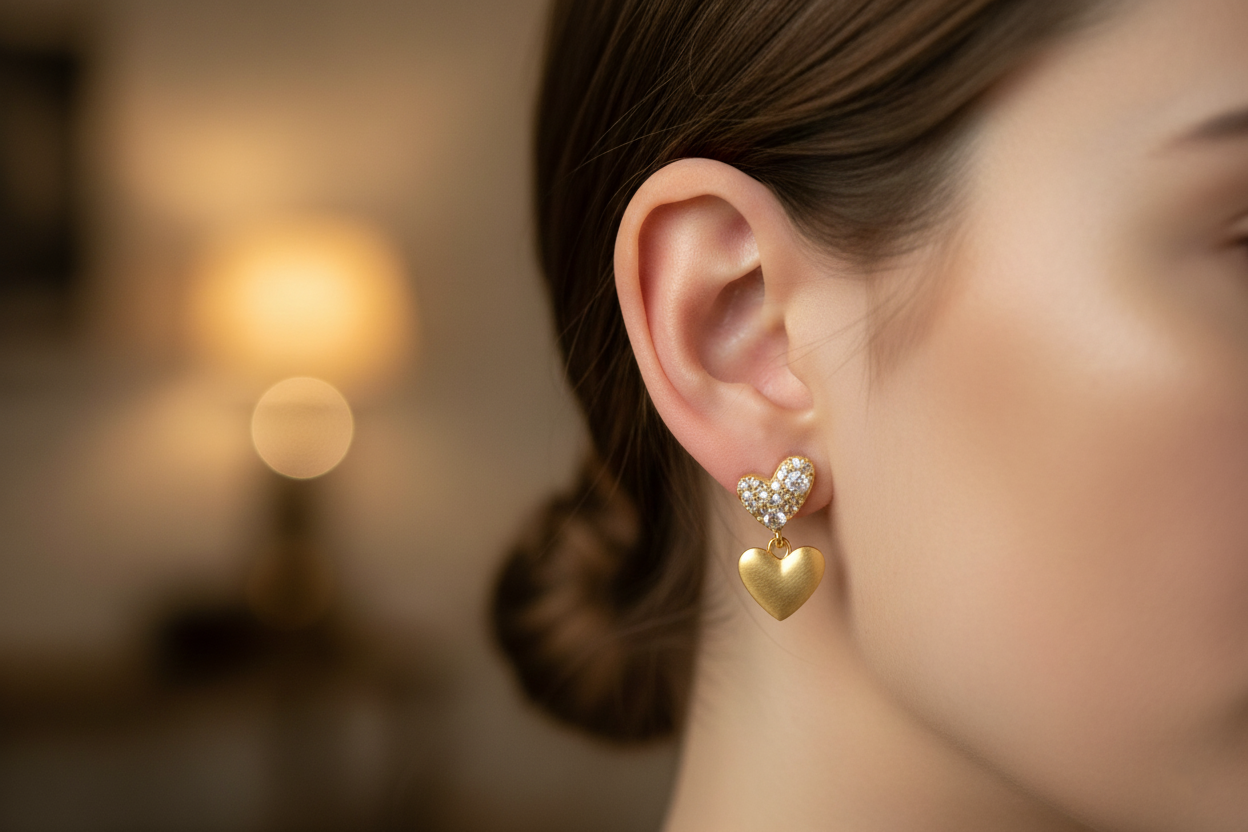 Two Hearts Studded& Gold Platter Earrings