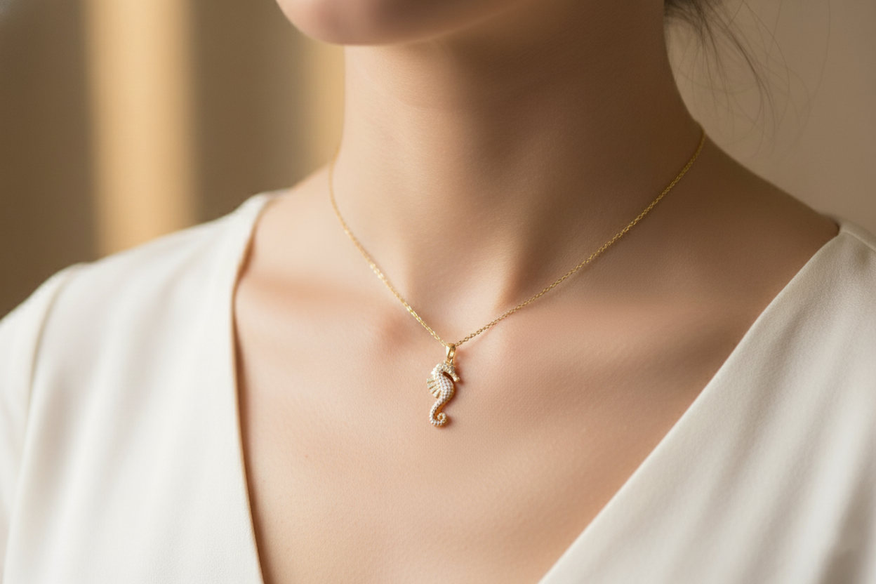 SeaHorse Golden Pendant Necklace
