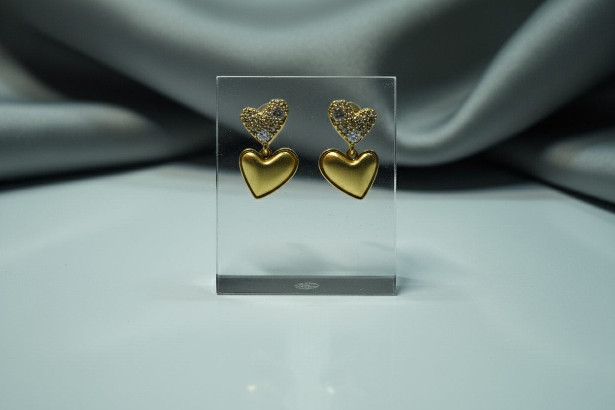 Two Hearts Studded& Gold Platter Earrings