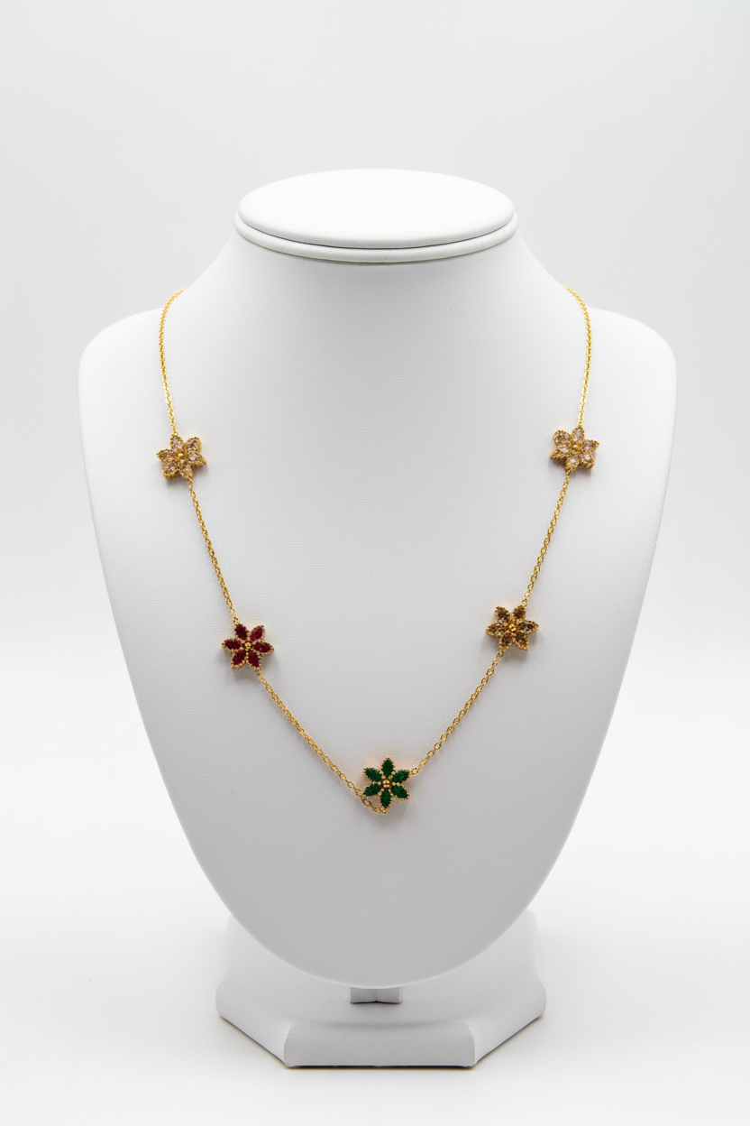Multicolored Flower Pendant Chain