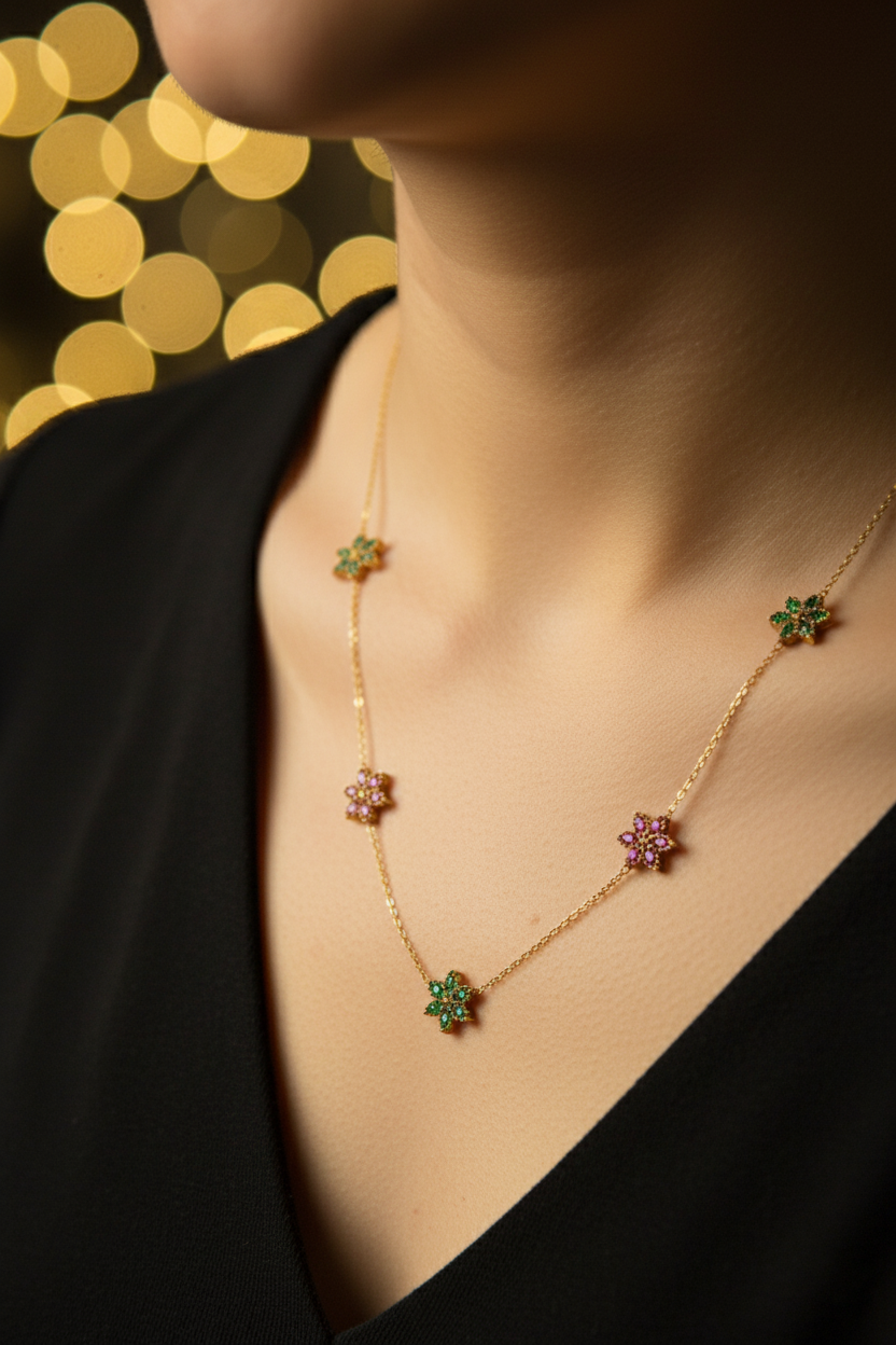 Multicolored Flower Pendant Chain