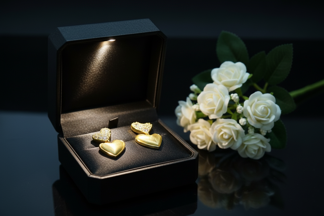 Two Hearts Studded& Gold Platter Earrings