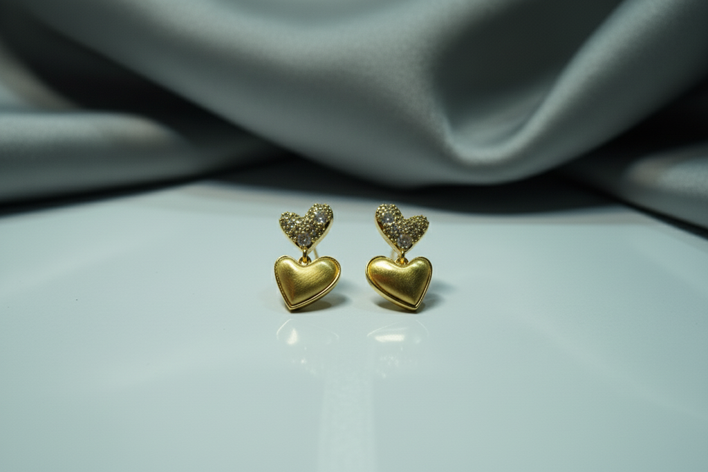 Two Hearts Studded& Gold Platter Earrings