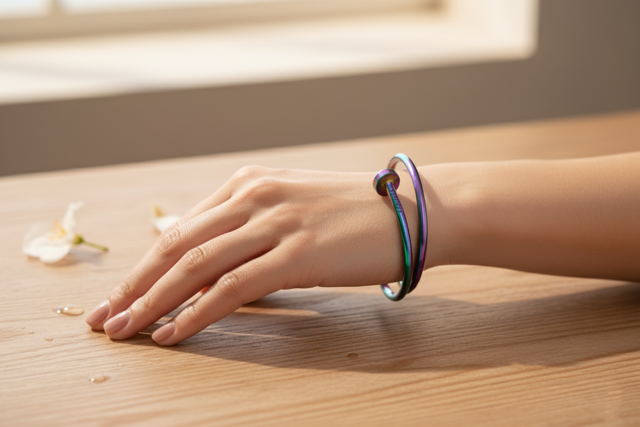 Rustic Chrome Look Nail Bracelet