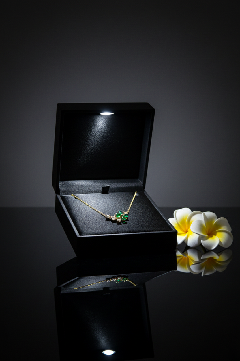 Green Stones Flower Pendant Chain