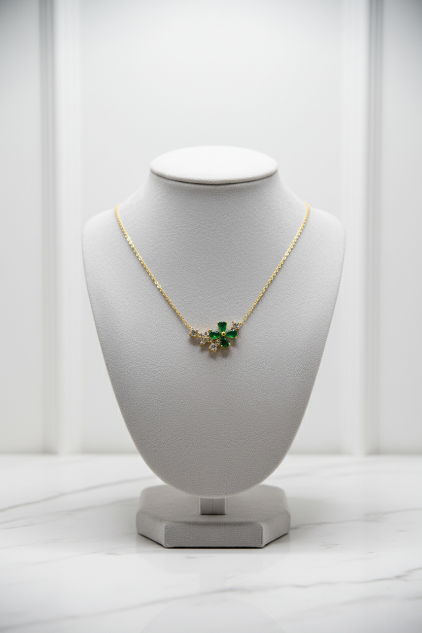 Green Stones Flower Pendant Chain