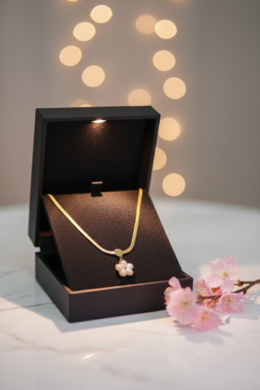 White Pearl Flower Pendant Necklace