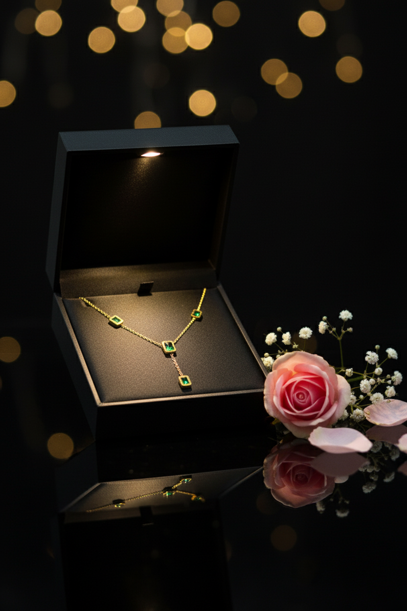 Square Green Emerald Necklace