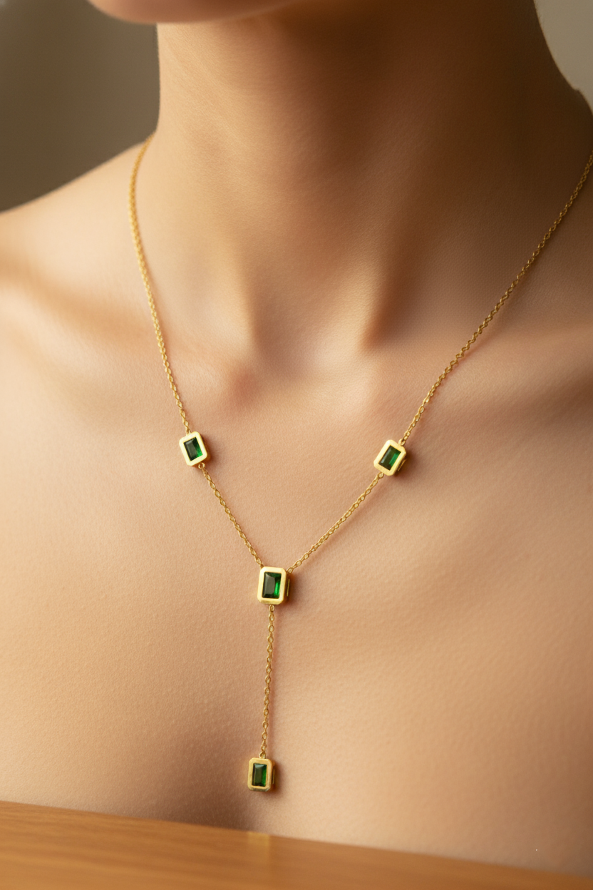 Square Green Emerald Necklace