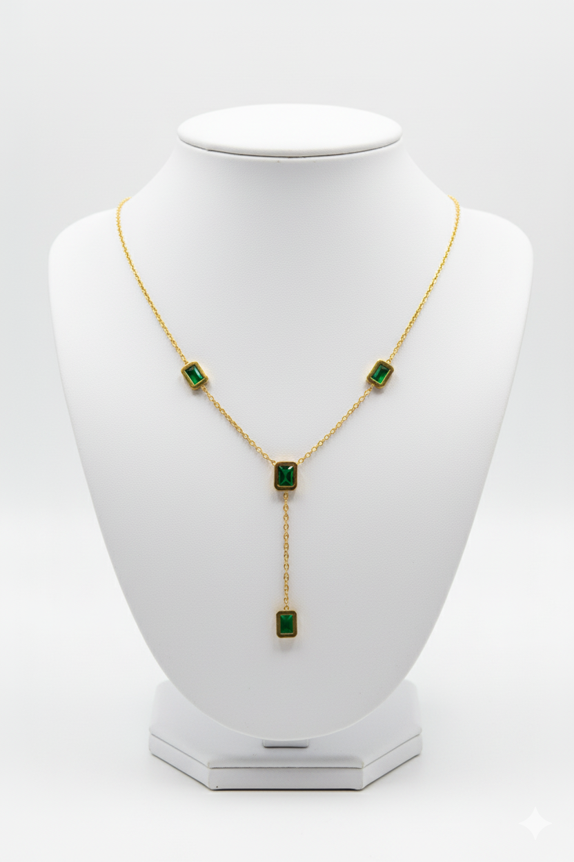Square Green Emerald Necklace