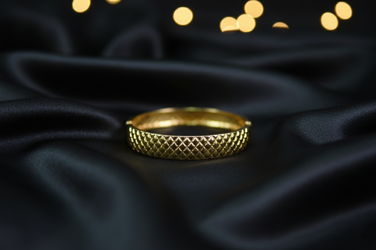 Ethnic Knurl Bracelet Gold Plated Free Size