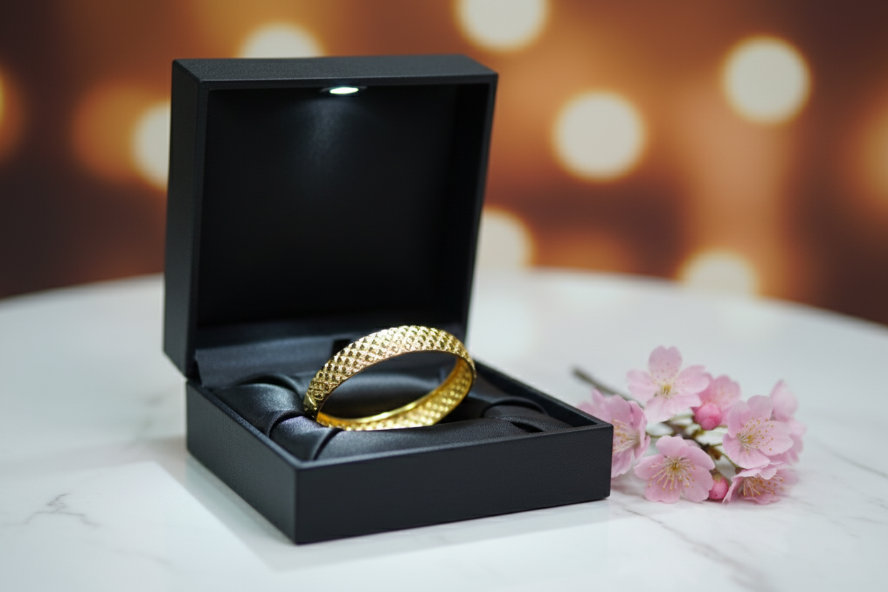 Ethnic Knurl Bracelet Gold Plated Free Size