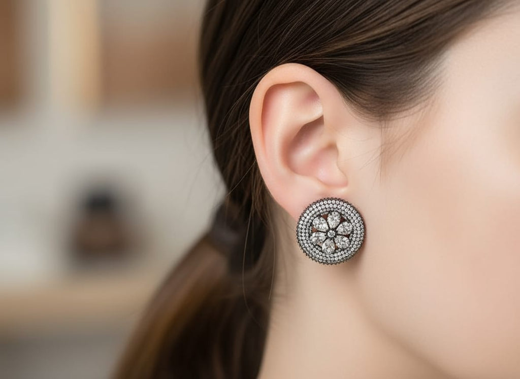 Round Flower studded moissanite Earrings