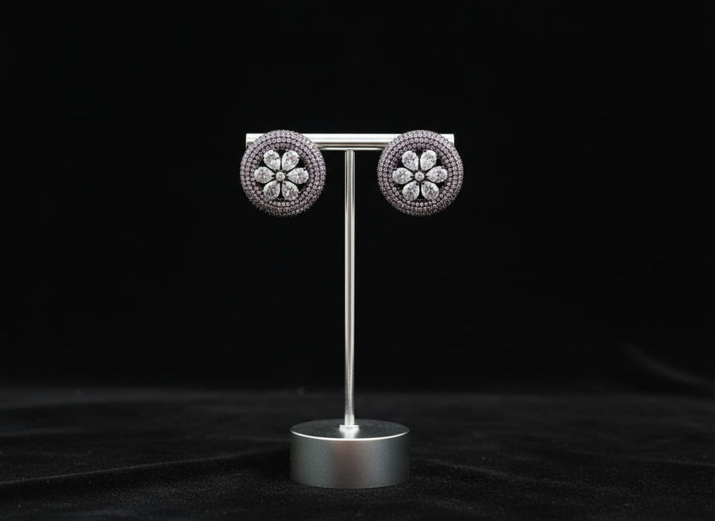 Round Flower studded moissanite Earrings