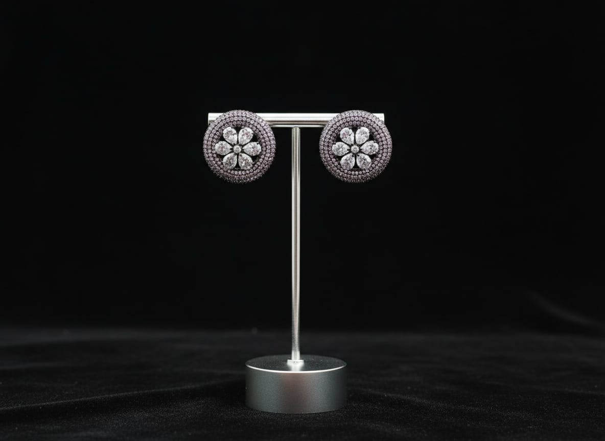 Round Flower studded moissanite Earrings