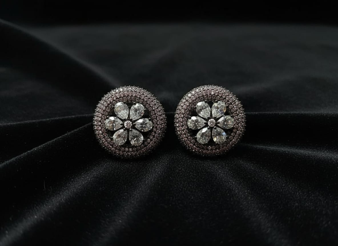 Round Flower studded moissanite Earrings