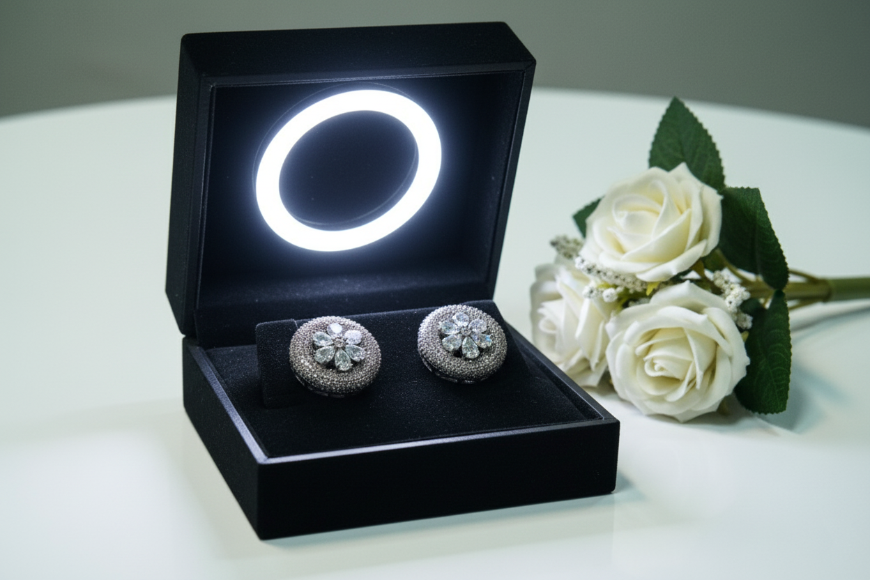 Round Flower studded moissanite Earrings