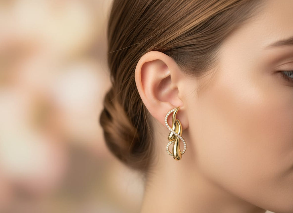 Twist n Curls Studded Gold Plated Earring