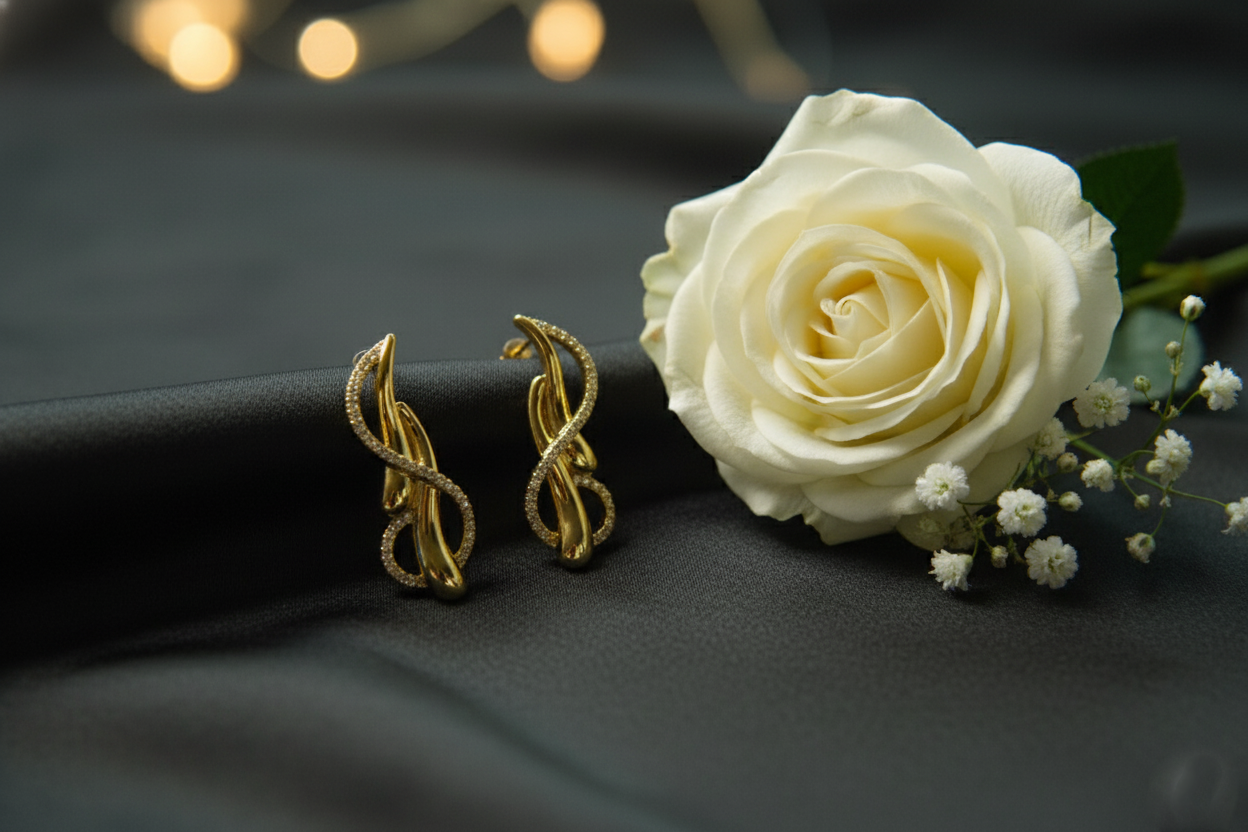 Twist n Curls Studded Gold Plated Earring