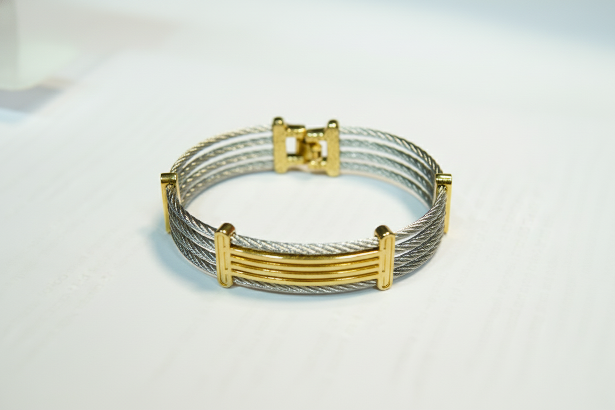 Silver Ropes  with Golden Bracelet