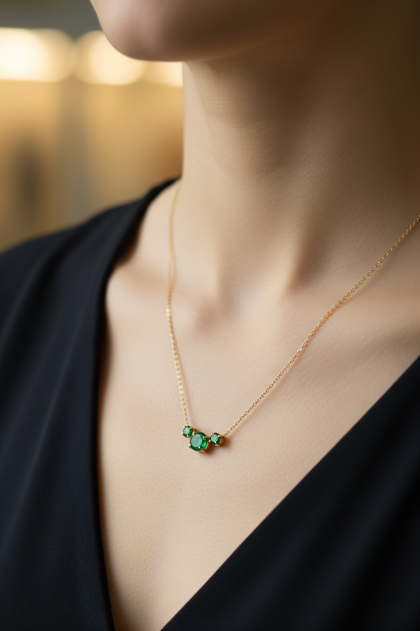 Trio Green Emerald Necklace