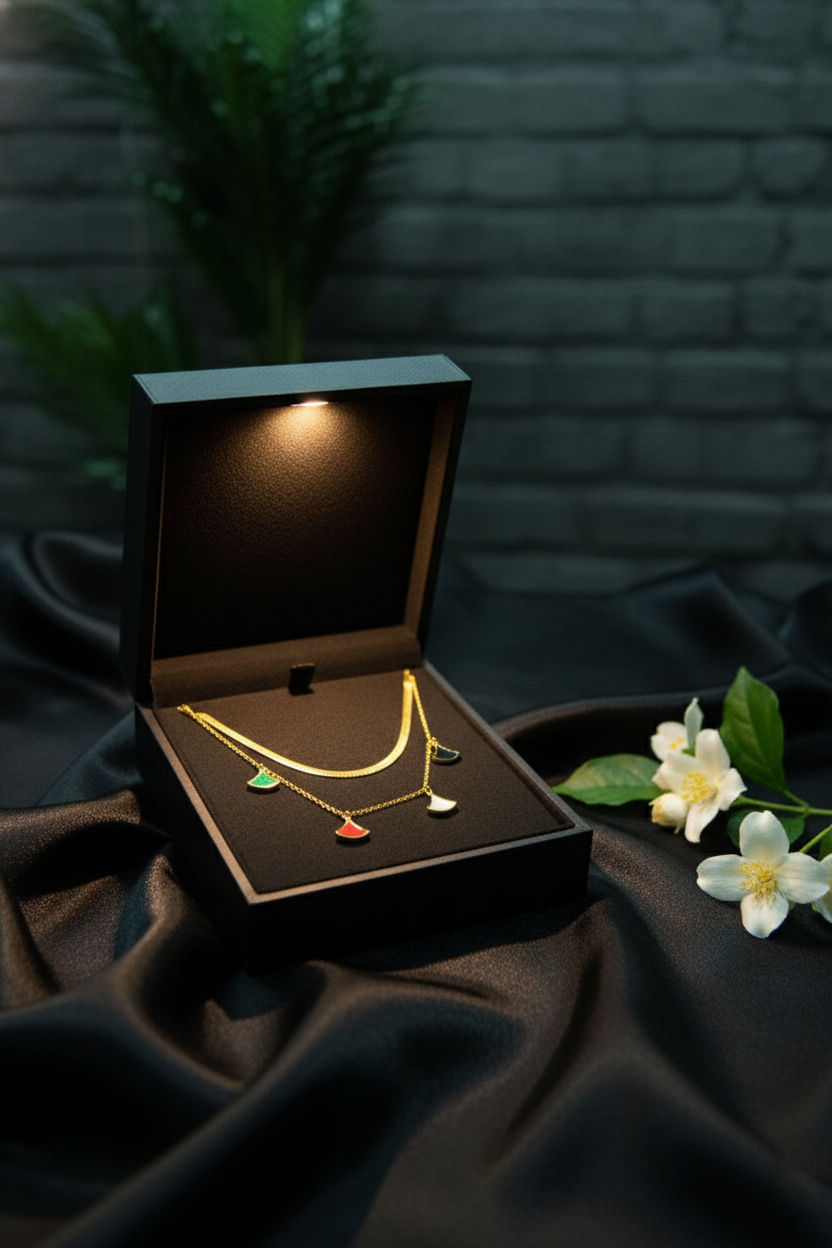 Layered Chain-Double layers fan shaped pendants Necklace