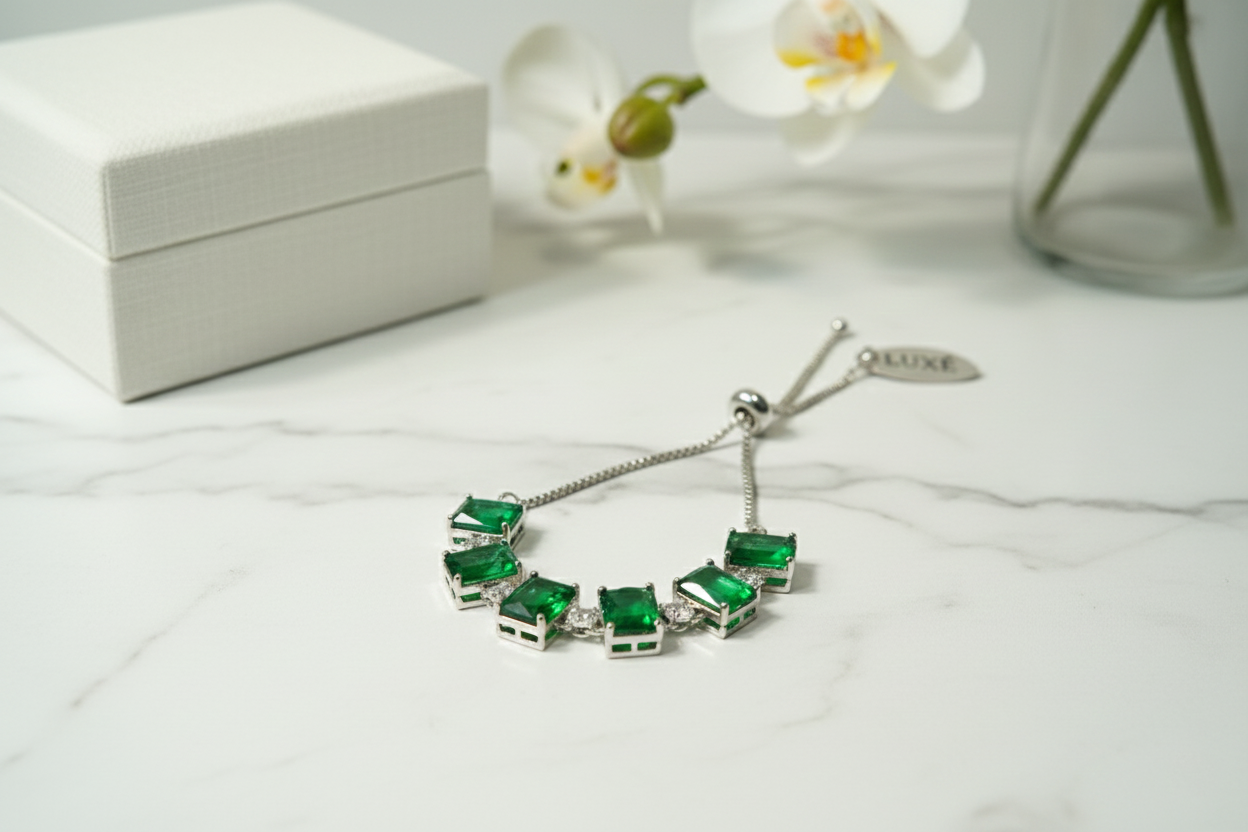 Beaded Pebble Green AD Bracelet