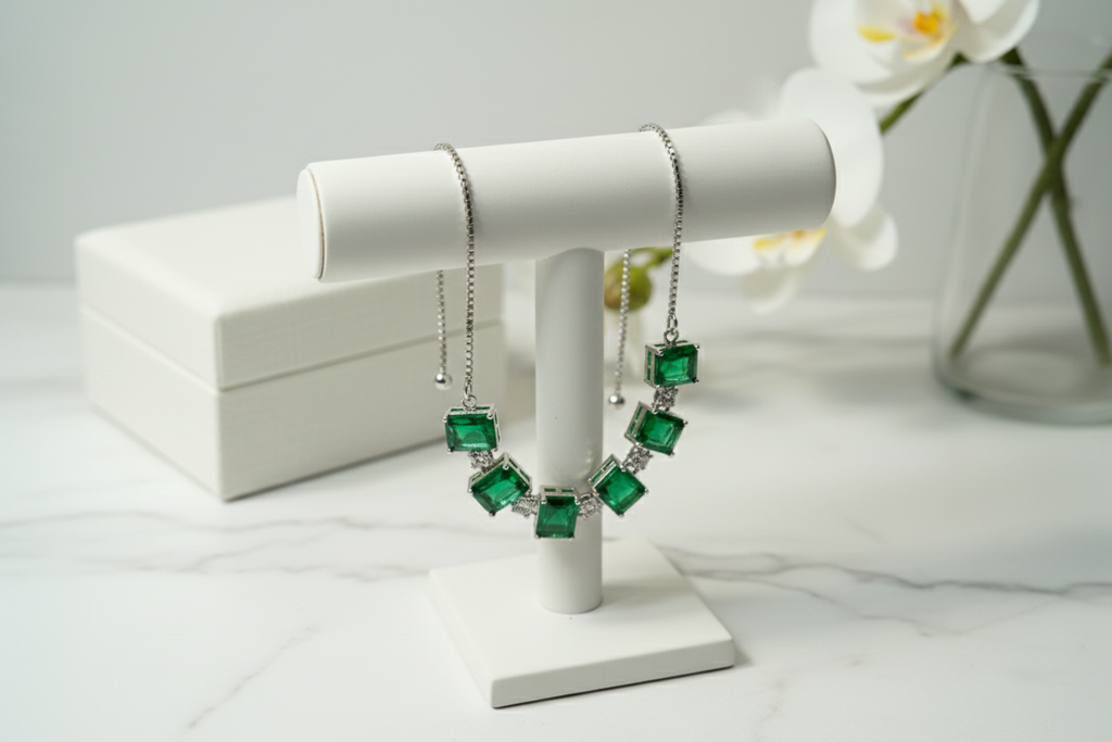 Beaded Pebble Green AD Bracelet