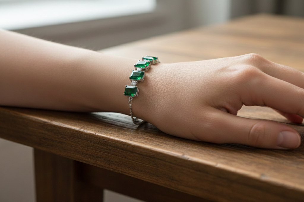 Beaded Pebble Green AD Bracelet