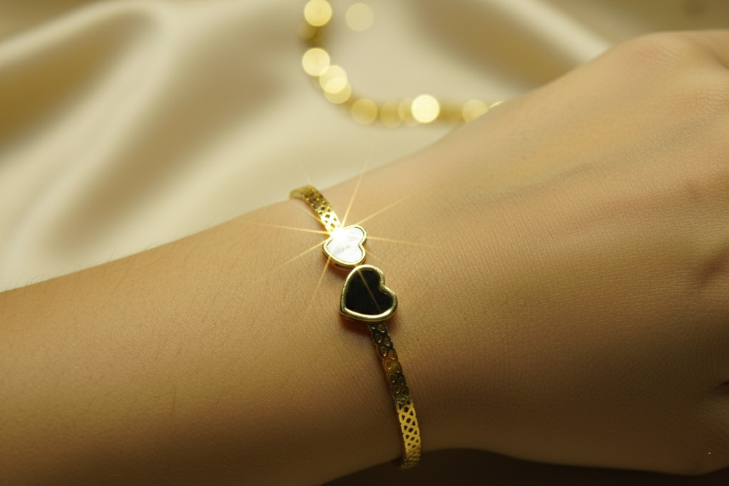 Black n White dual Heart open Cuff Bracelet