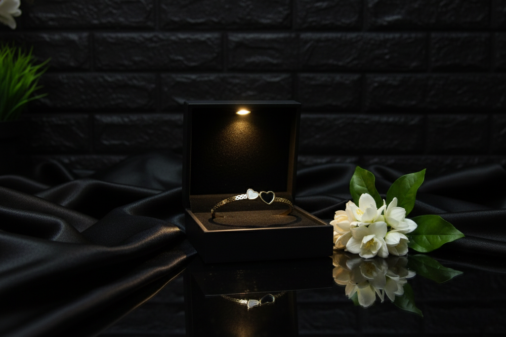 Black n White dual Heart open Cuff Bracelet