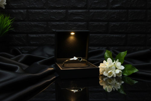 Black n White dual Heart open Cuff Bracelet