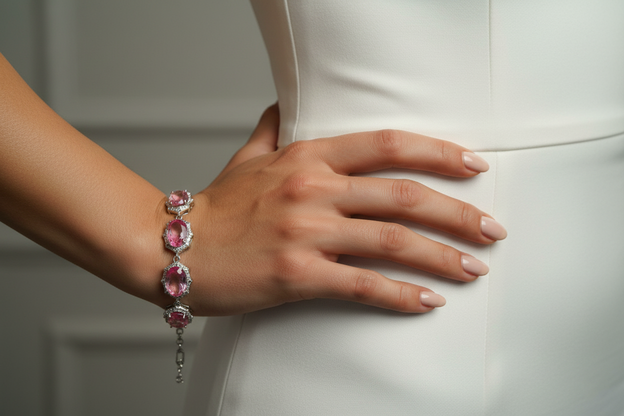 Tennis Line Pink Stone Bracelet