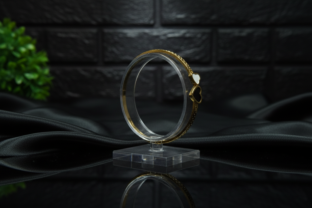 Black n White dual Heart open Cuff Bracelet