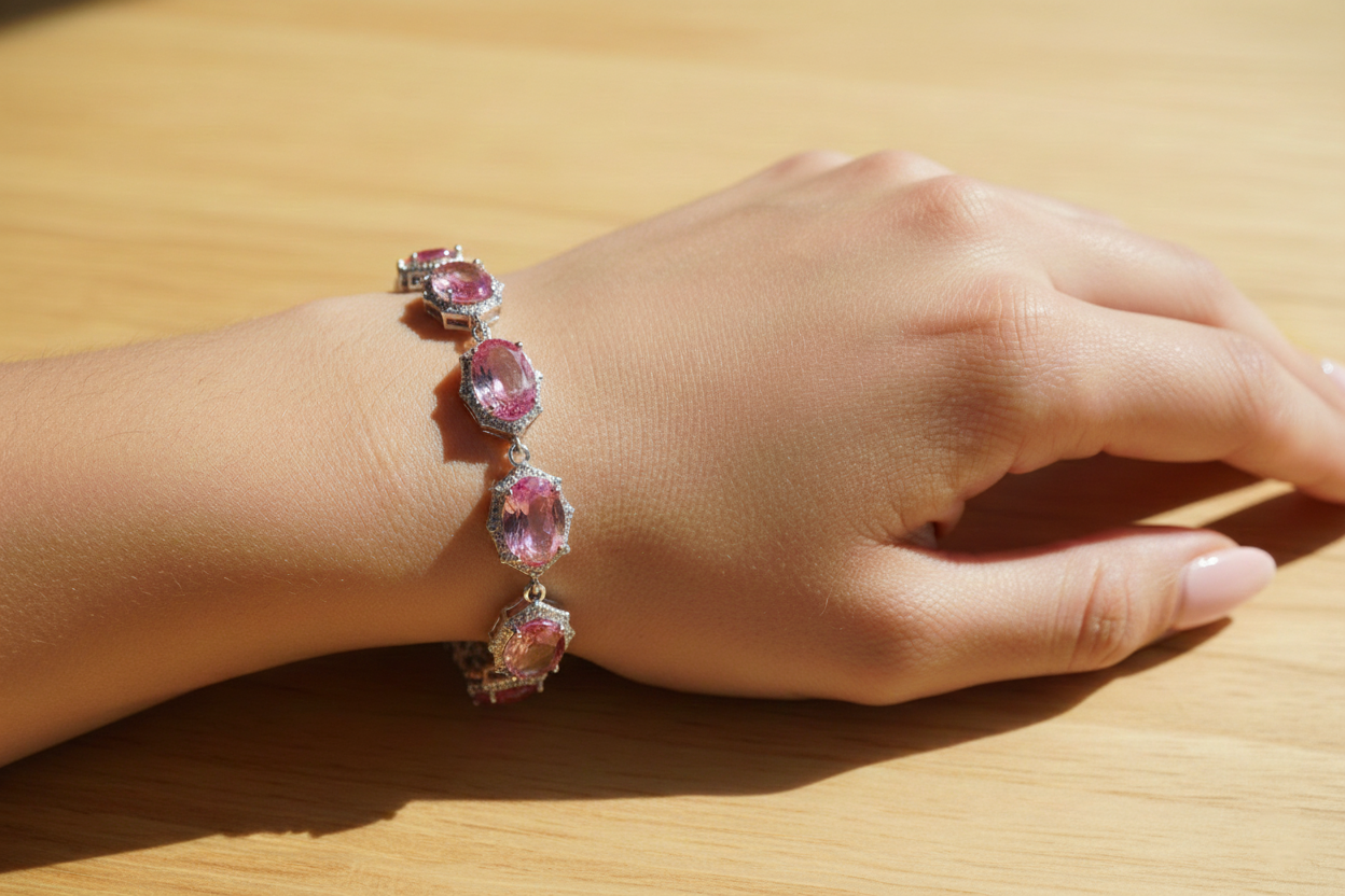Tennis Line Pink Stone Bracelet