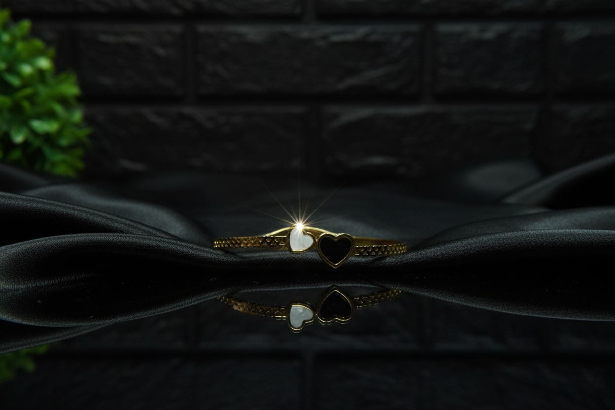 Black n White dual Heart open Cuff Bracelet