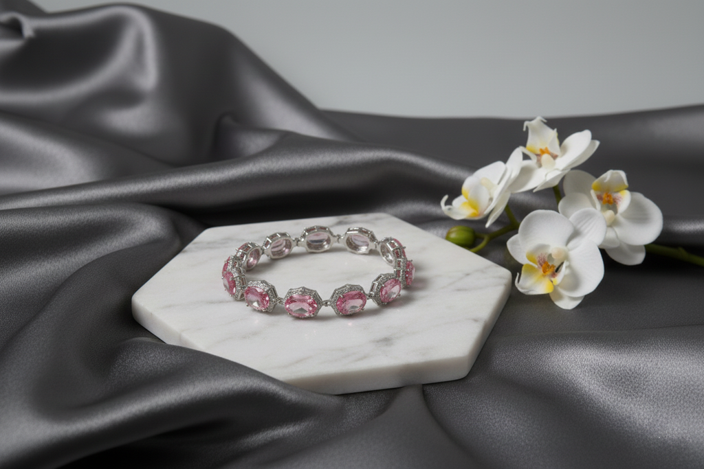 Tennis Line Pink Stone Bracelet