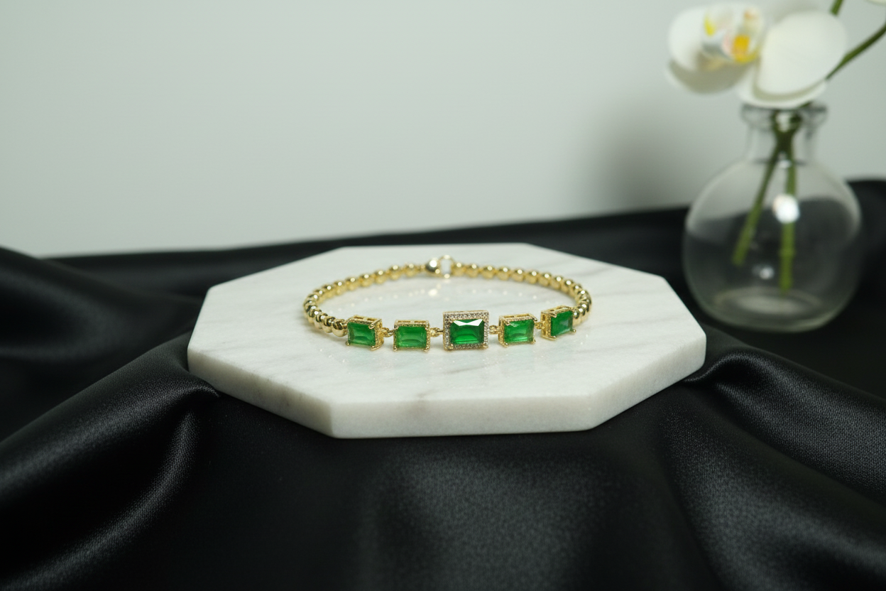 Metal Gold plated Green Crystal Bracelet