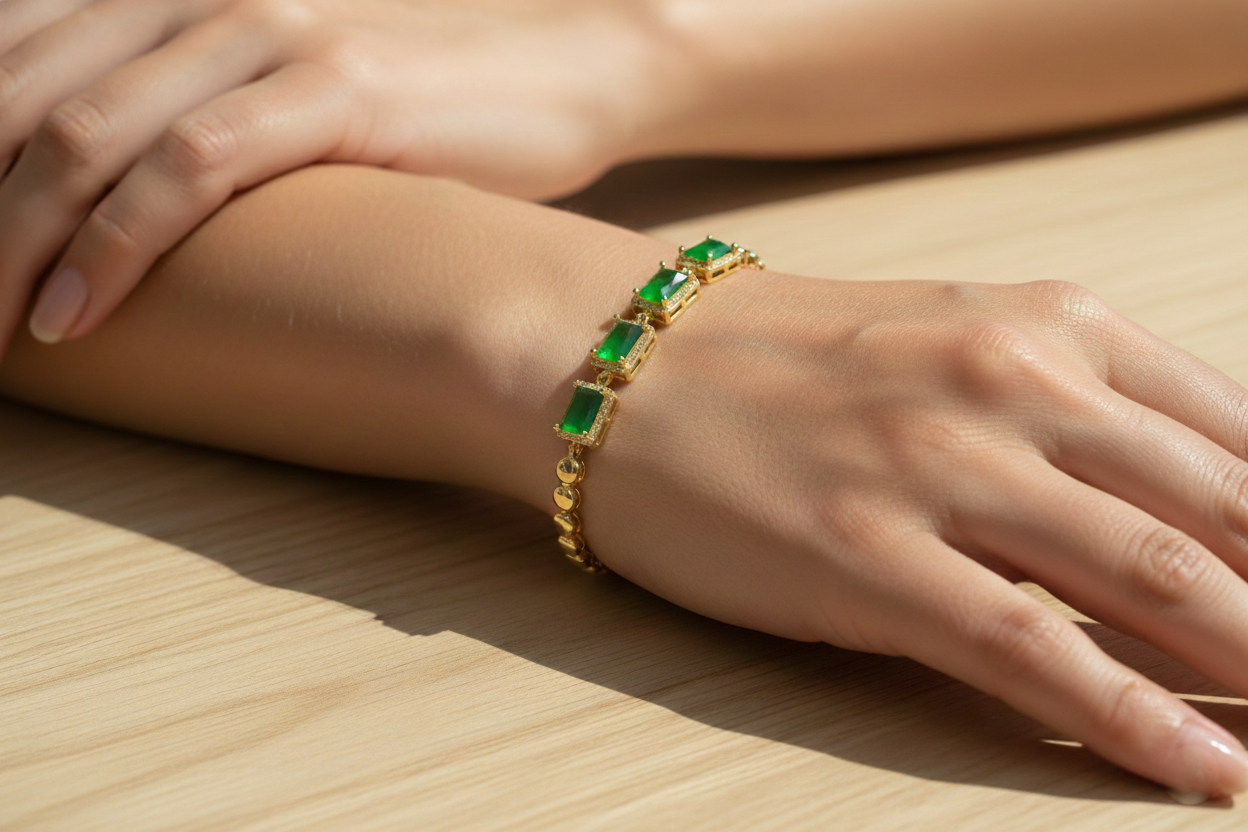 Metal Gold plated Green Crystal Bracelet